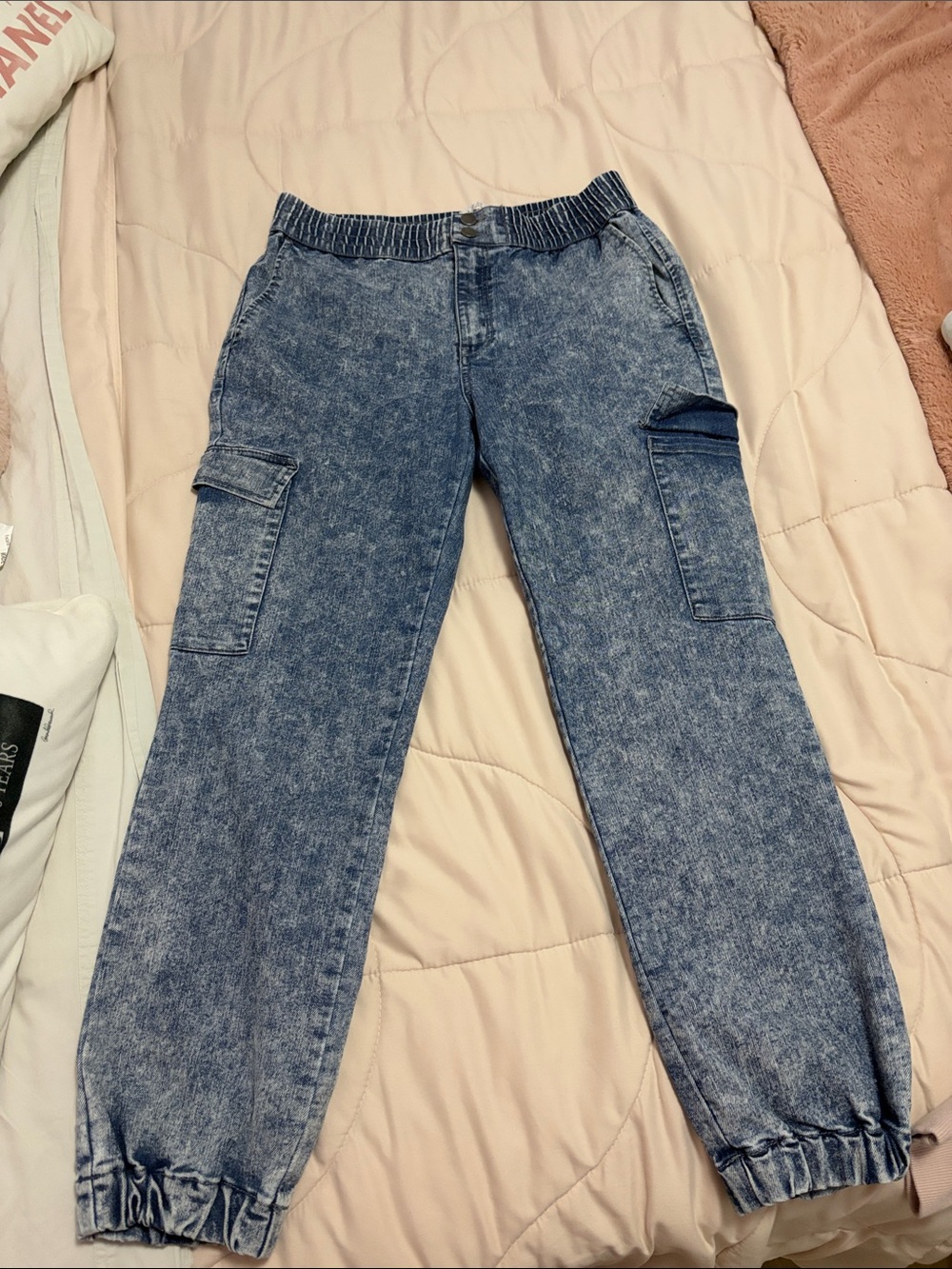 Acid Wash Cargo Jogger Pants - Blue